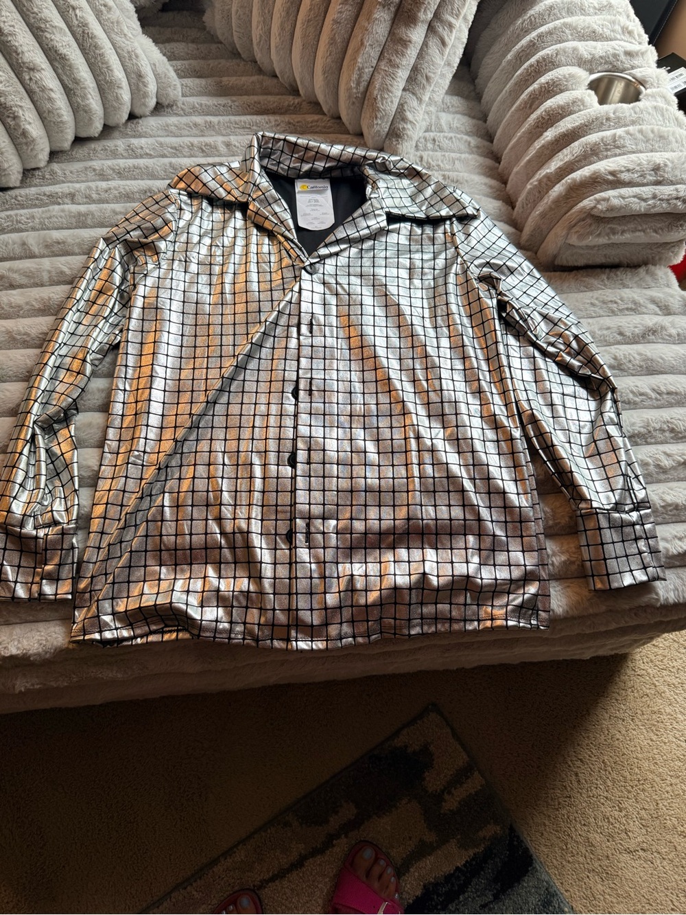 California Costumes Silver Metallic Disco Ball 70s button down size Medium